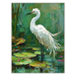 Lilywater Heron artwork in a white frame on a transparent background.