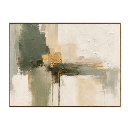 Olive Intersections artwork in a natural wood frame on a transparent background.