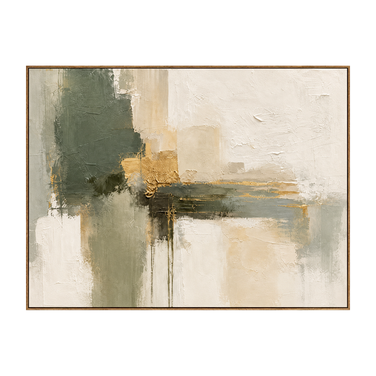 Olive Intersections artwork in a natural wood frame on a transparent background.