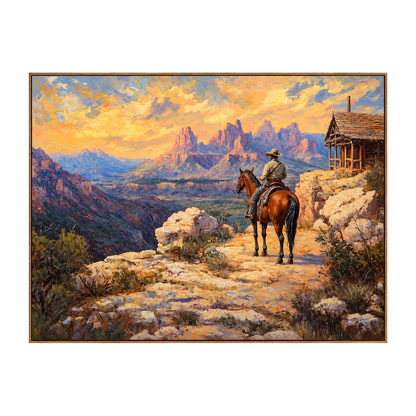 Frontier Overlook artwork in a natural wood frame on a transparent background.