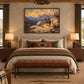 Frontier Overlook artwork displayed above a bed.