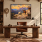 Frontier Overlook artwork displayed above a wood office desk.