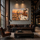 Roadside Repose artwork displayed above a brown Chesterfield sofa.