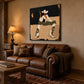 Starboot Muse artwork displayed above a brown sofa beside a table lamp.