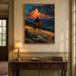 Ember Ridge artwork displayed above a wood console beside a lamp.