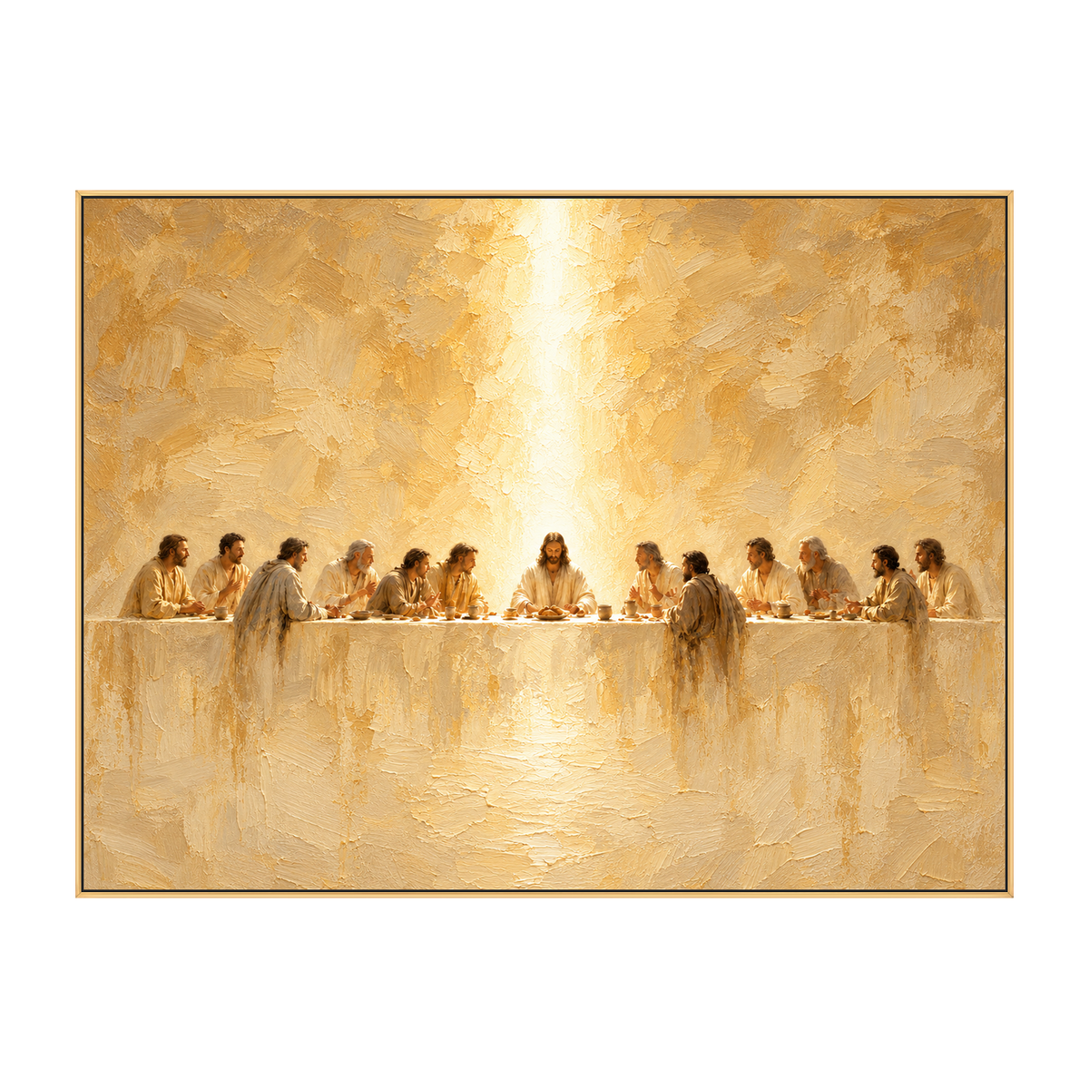 Sacred Gathering artwork in a gold frame on a transparent background.