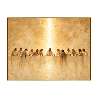 Sacred Gathering artwork in a gold frame on a transparent background.