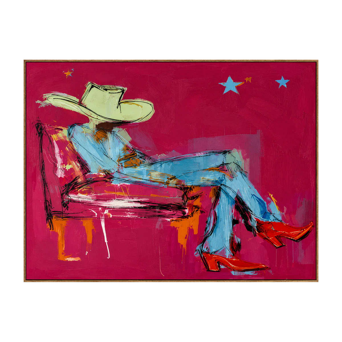 Turquoise Reverie artwork in a natural wood frame on a transparent background.