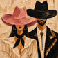 Rosehat Companions full artwork. A cowgirl in a dusty rose hat stands beside a cowboy dressed in black against a warm, textured ivory ground.