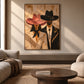 Rosehat Companions artwork displayed above a sofa in a sunlit neutral living room.