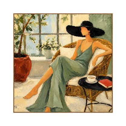 Sage Siesta artwork in a natural wood frame on a transparent background.
