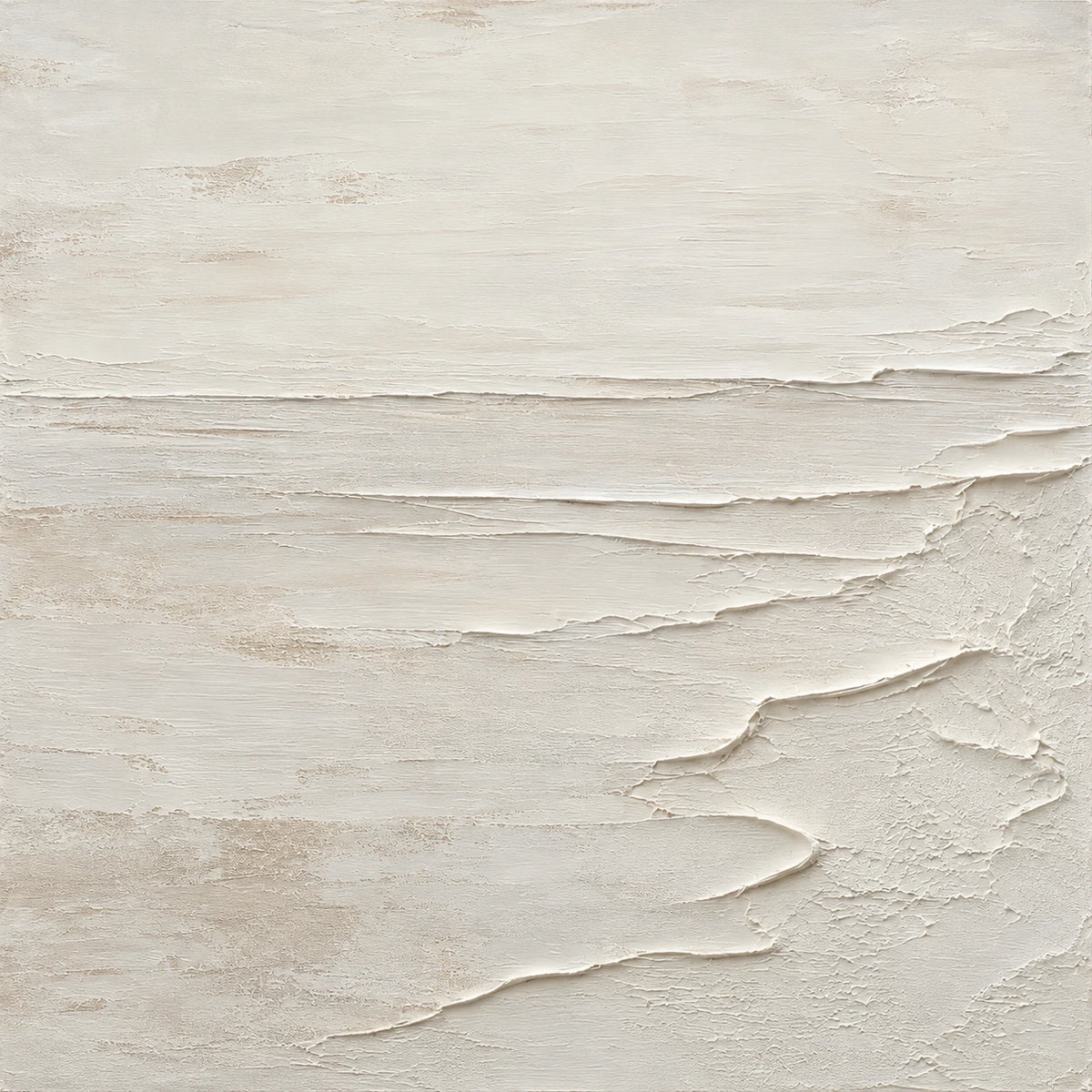 Quiet Foreshore full artwork. Fine ivory ridges curve across a warm, pale surface like waves tracing a quiet shoreline.