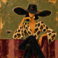 Leopard Reverie full artwork. A seated woman in a wide black cowboy hat pairs a leopard-print blouse with dark trousers.