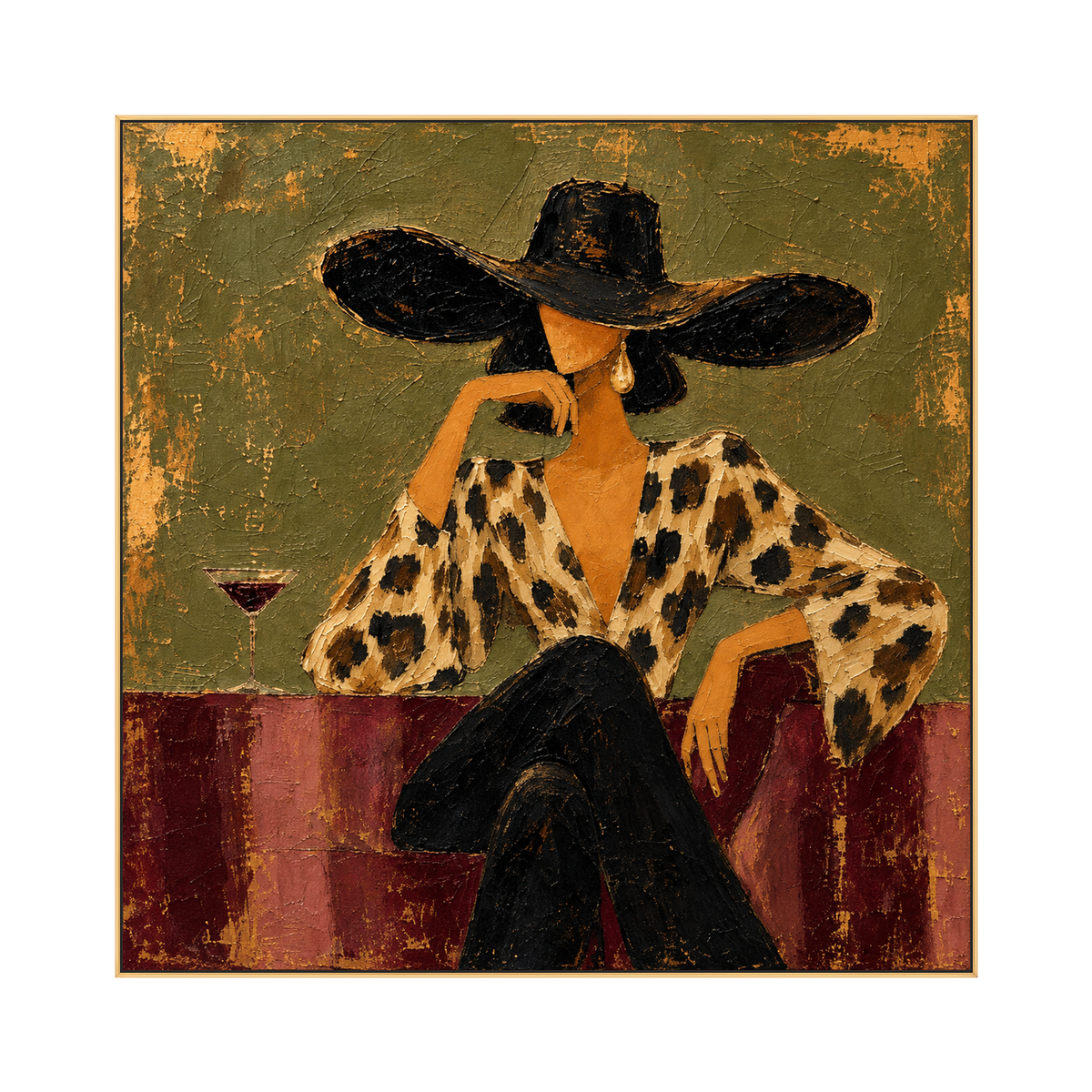 Leopard Reverie artwork in a gold frame on a transparent background.