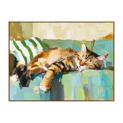 Sofa Slumber artwork in a natural wood frame on a transparent background.