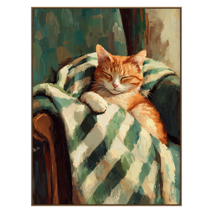 Gingham Nap artwork in a natural wood frame on a transparent background.