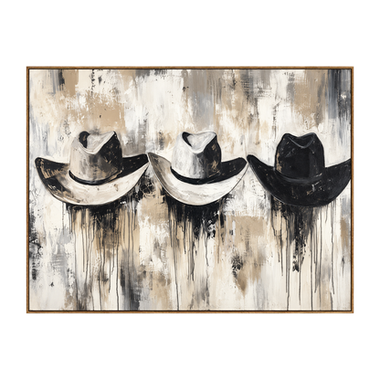 Weathered Brims artwork in a natural wood frame on a transparent background.