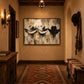 Weathered Brims artwork displayed on a rustic hallway wall.