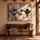 Weathered Brims artwork displayed above an entry bench with boots.