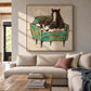 Armchair Steed artwork displayed above a cream sofa.