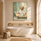 Bathrobe Companion artwork displayed above a freestanding bathtub.