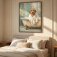 Bathrobe Companion artwork displayed above a bed.