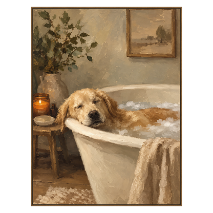 Bubble Repose artwork in a natural wood frame on a transparent background.
