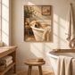 Bubble Repose artwork displayed above a bathroom vanity beside a tub.