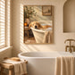 Bubble Repose artwork displayed above a freestanding bathtub.