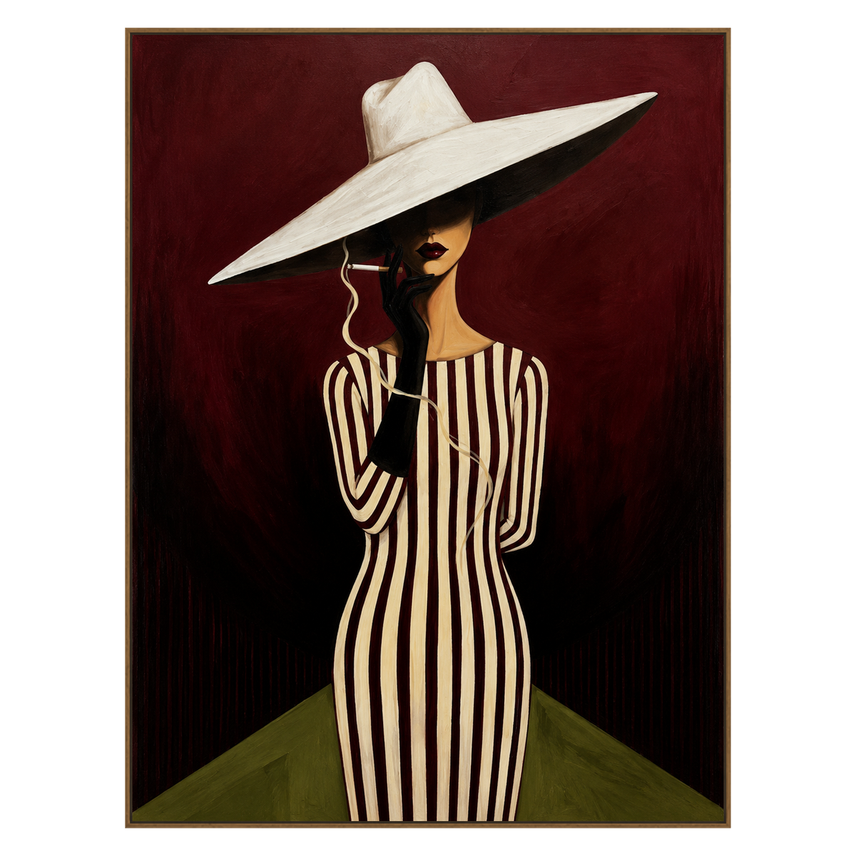 Striped Aperitif artwork in a natural wood frame on a transparent background.
