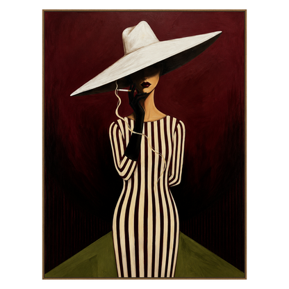 Striped Aperitif artwork in a natural wood frame on a transparent background.