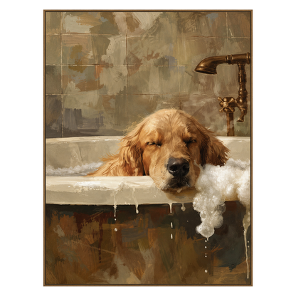 Suds Slumber artwork in a natural wood frame on a transparent background.