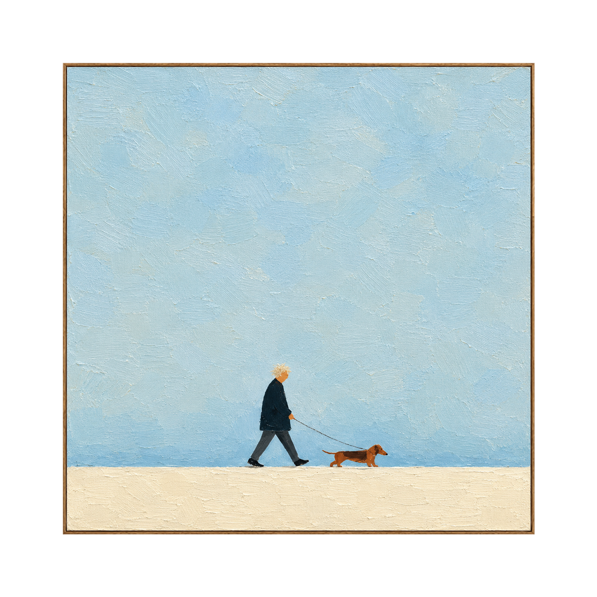 Little Stroll artwork in a natural wood frame on a transparent background.