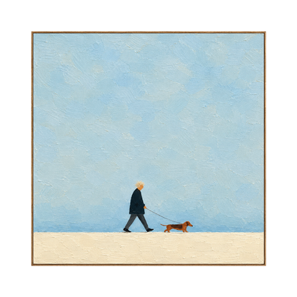 Little Stroll artwork in a natural wood frame on a transparent background.