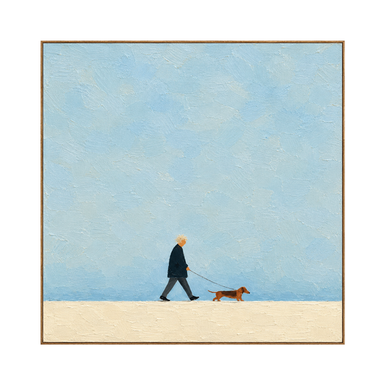 Little Stroll artwork in a natural wood frame on a transparent background.