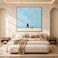 Little Stroll artwork displayed above a bed.