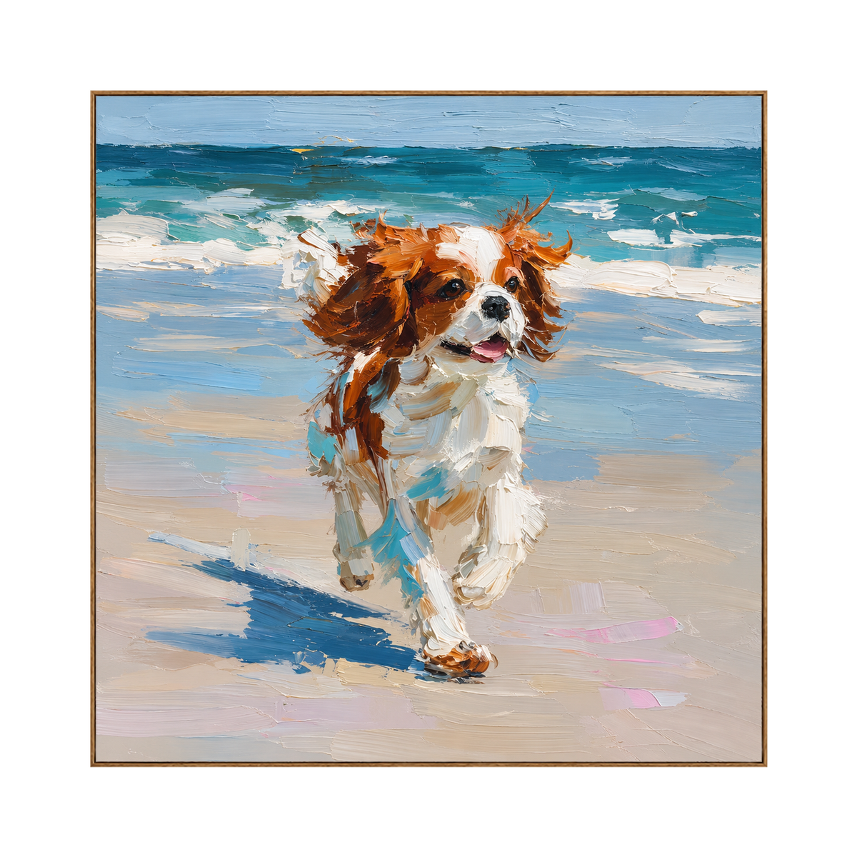 Seaside Dash artwork in a natural wood frame on a transparent background.