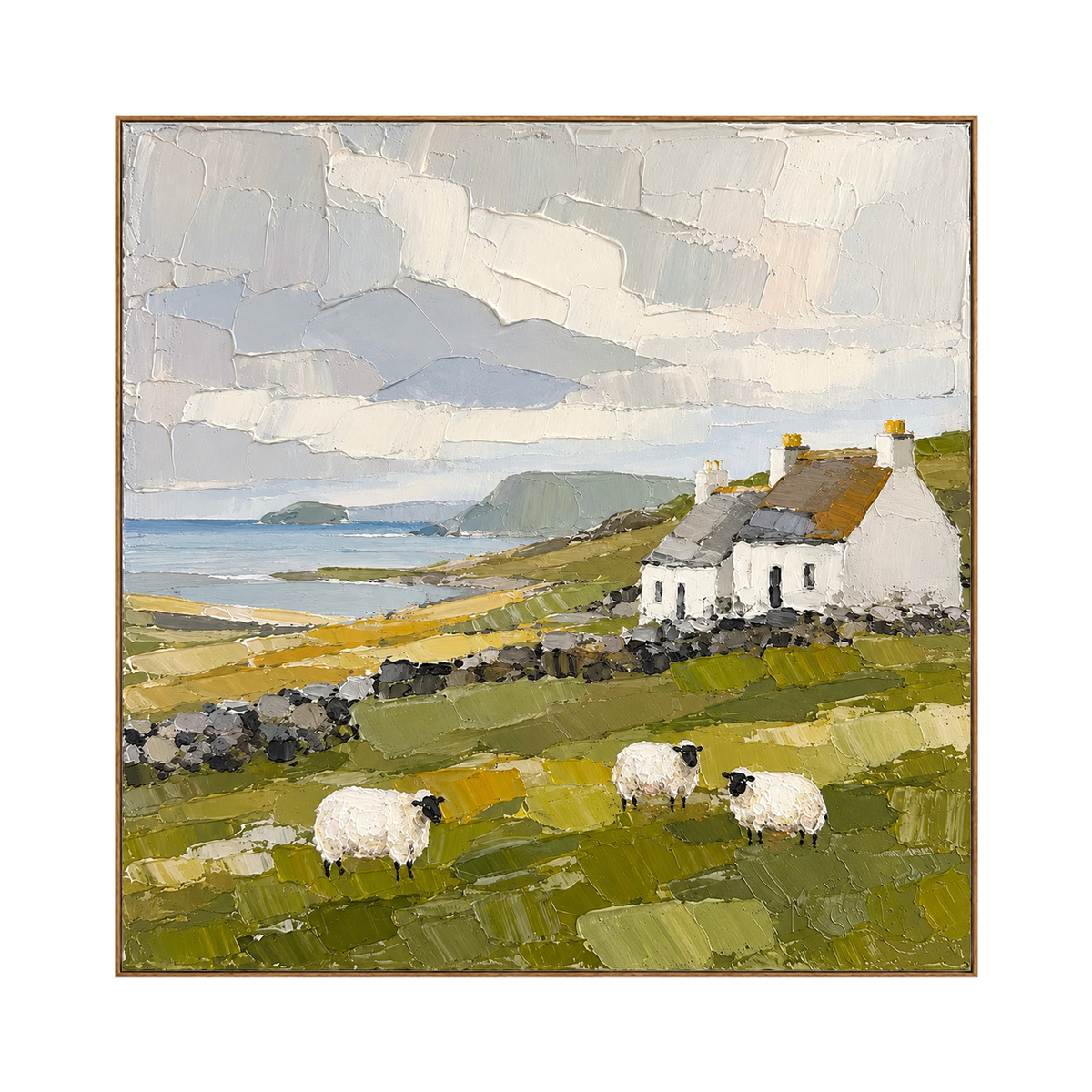 Coastal Pasture artwork in a natural wood frame on a transparent background.