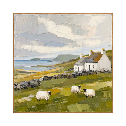Coastal Pasture artwork in a natural wood frame on a transparent background.