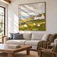 Coastal Pasture artwork displayed above a cream sofa and wood coffee table.