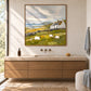 Coastal Pasture artwork displayed above a wood bathroom vanity.