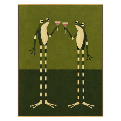 Frog Toast artwork in a gold frame on a transparent background.