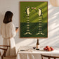 Frog Toast artwork displayed above a dining table beside a woman holding a wine glass.