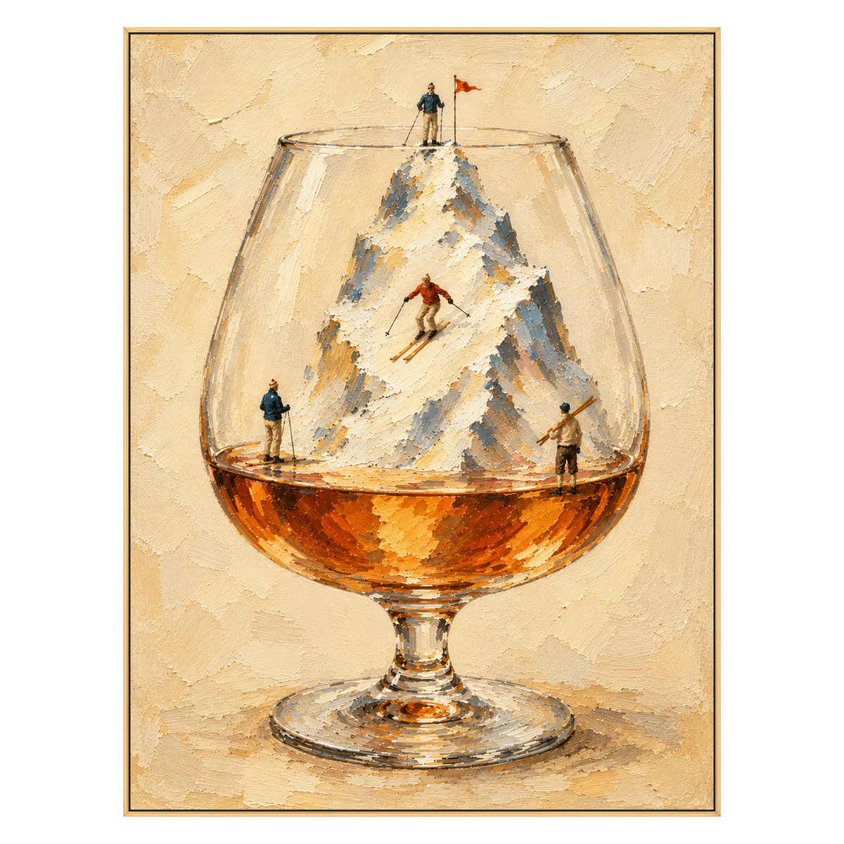 Alpine Aperitif artwork in a gold frame on a transparent background.