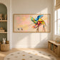 Pinwheel Makers artwork displayed above a round playroom rug.