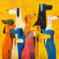 Rainbow Pack full artwork. A colorful gathering of long-eared dogs fills a golden yellow canvas, their angular silhouettes overlapping in a lively patchwork.