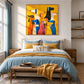 Rainbow Pack artwork displayed above a bed with blue bedding.