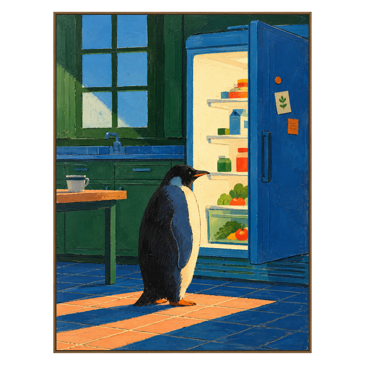 Midnight Snack artwork in a natural wood frame on a transparent background.