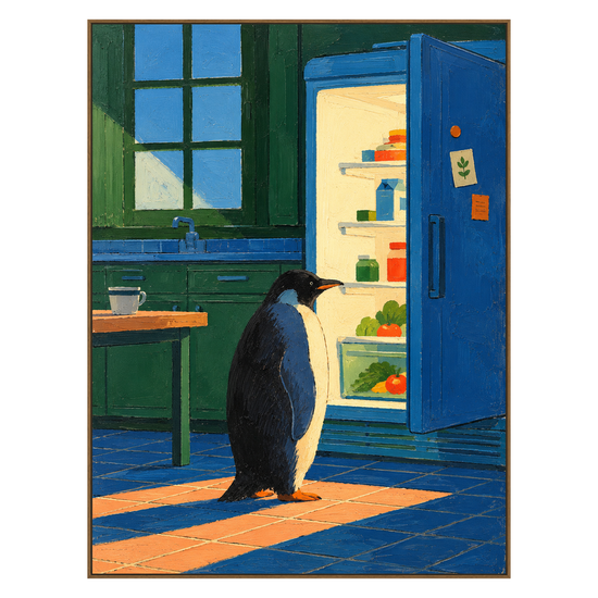 Midnight Snack artwork in a natural wood frame on a transparent background.