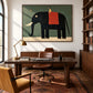 Gentle Giant artwork displayed above a wooden desk in a study.
